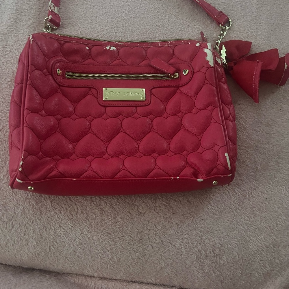 Pink Betsey Johnson Quilted Heart Bag